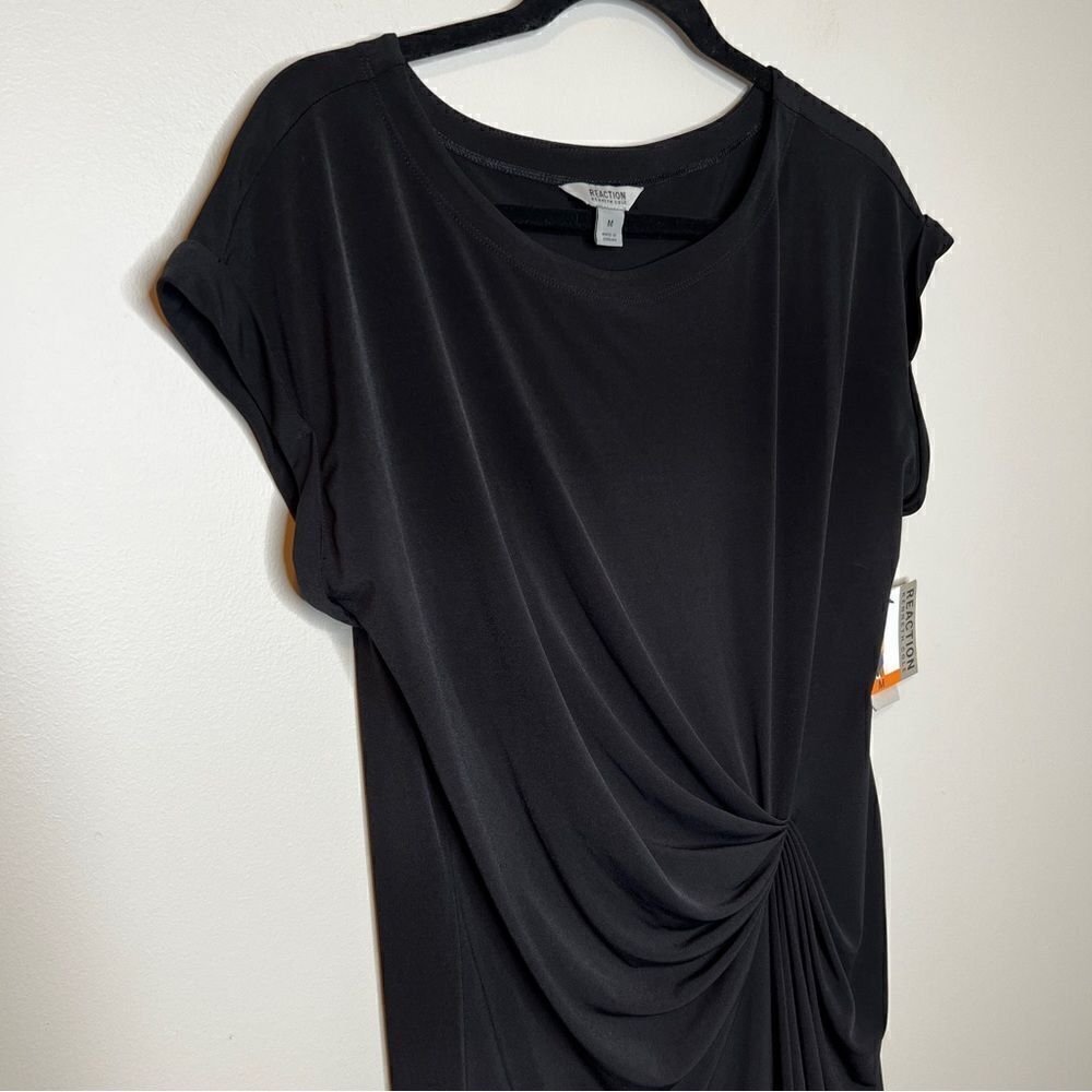 Kenneth Cole Reaction‎ Black Short Sleeve Ruched Asymmetrical Dress Size Medium - Picture 5 of 10